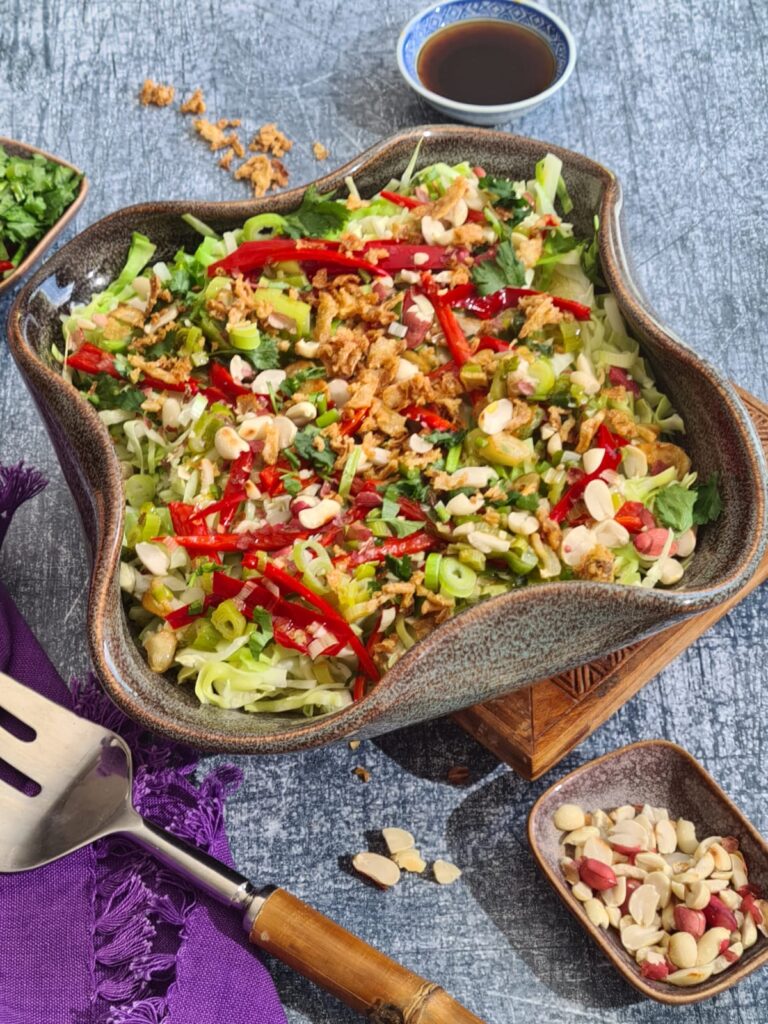 Crunchy cabbage coconut milk salad with a Thai inspired dressing